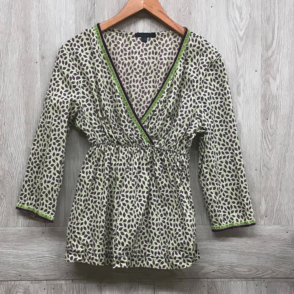 Boden Purple Green Leaf Pattern Empire Waist A4 - Picture 1 of 4